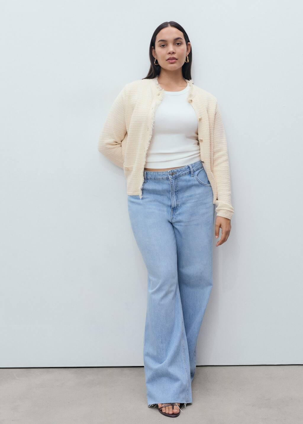 Beige Knitted Cardigan With Frayed Ends, 0201_05, large image number 5