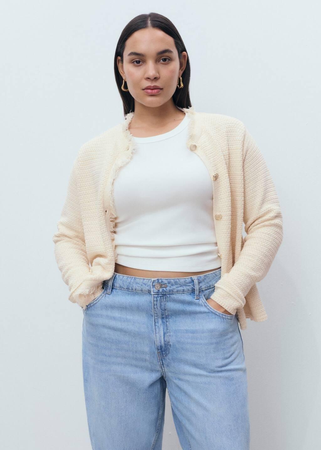 Beige Knitted Cardigan With Frayed Ends, 0201_05, large image number 7