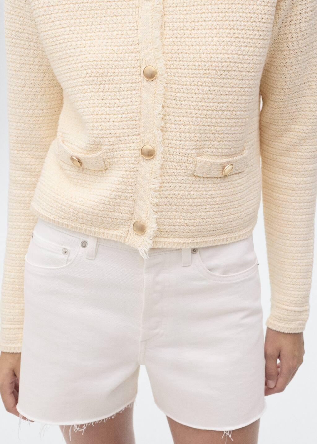 Beige Knitted Cardigan With Frayed Ends, 0201_05, large image number 8