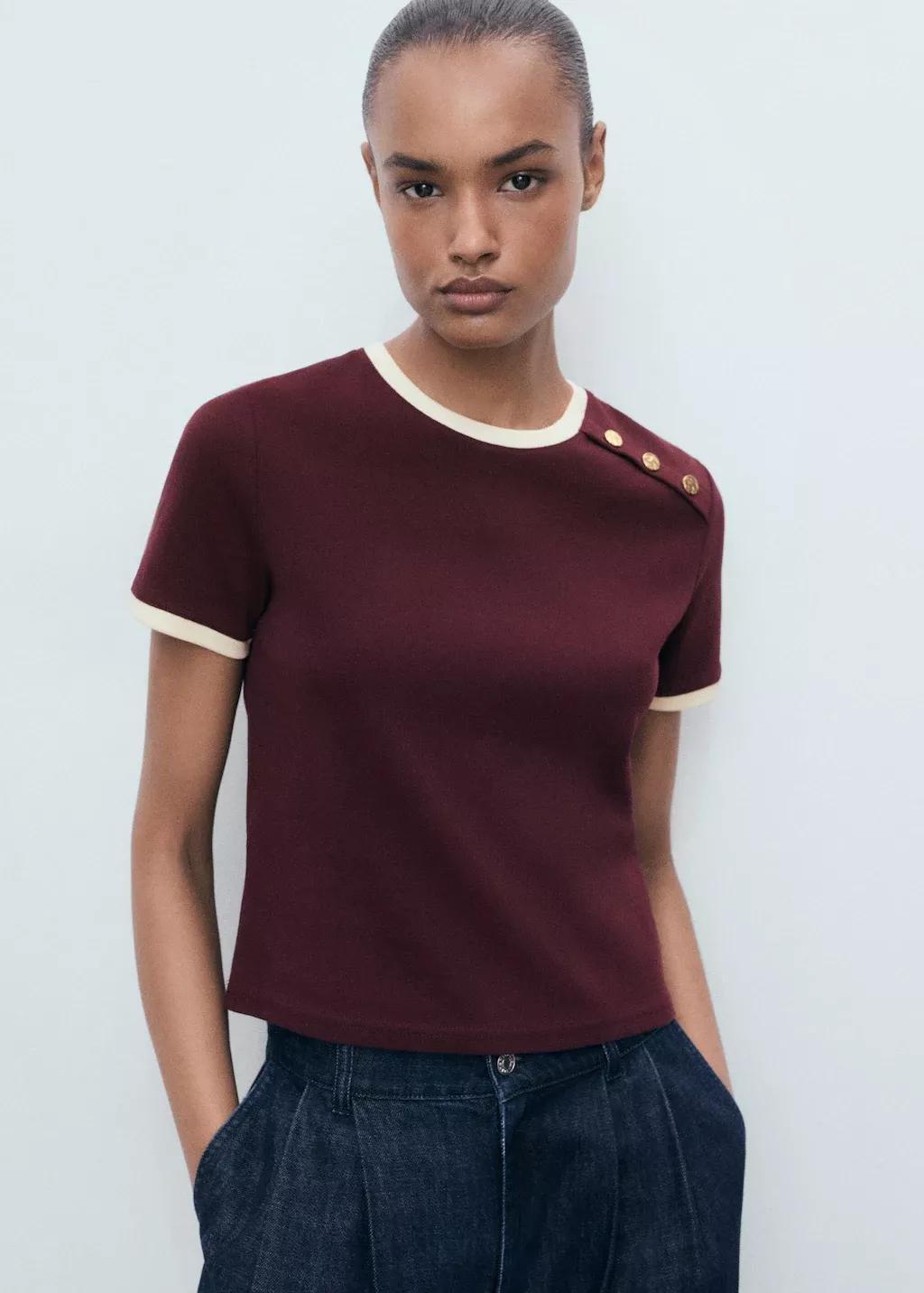 DARK RED Buttoned cotton T-shirt, 0201_78, large image number 1