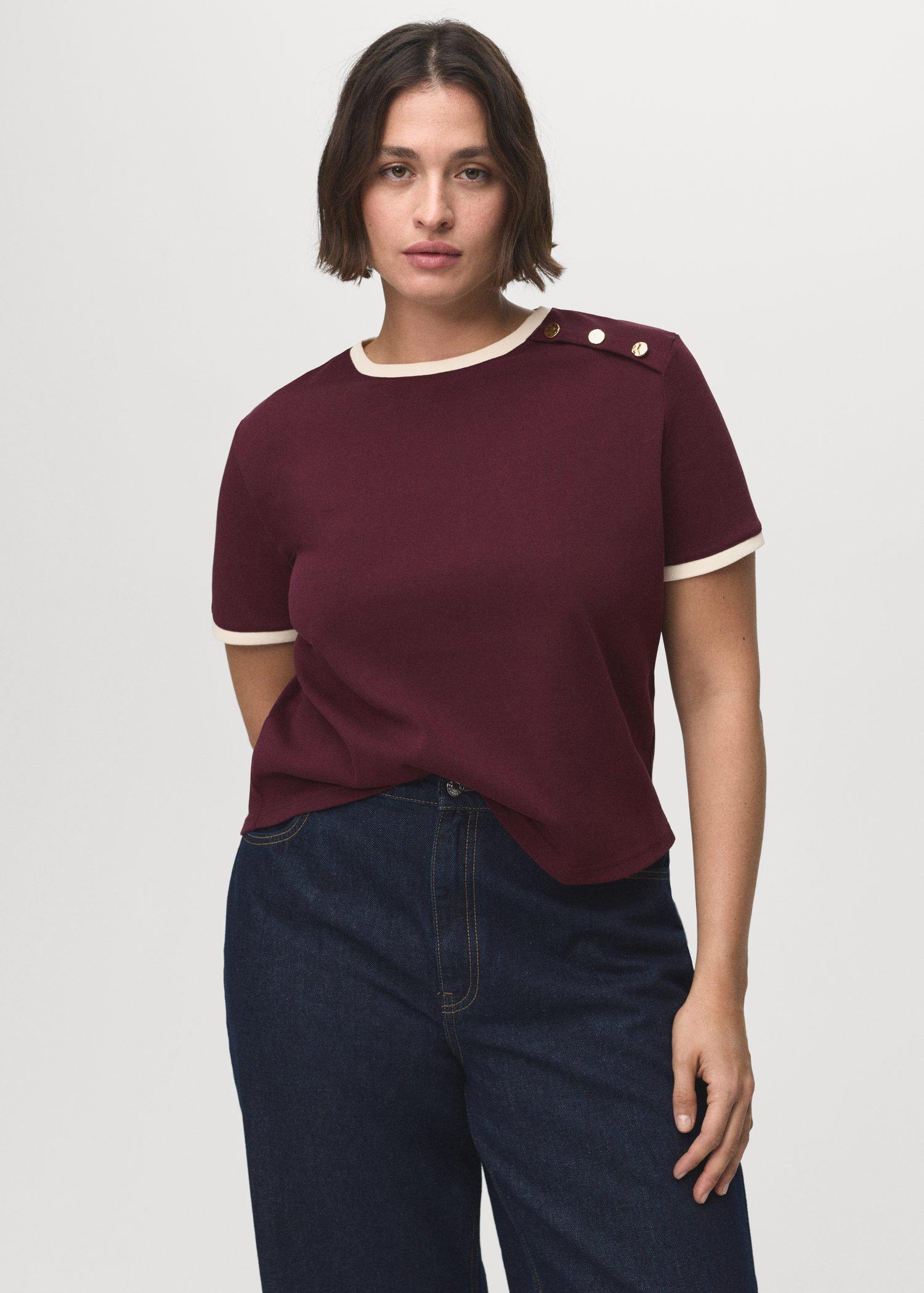 DARK RED Buttoned cotton T-shirt, 0201_78, large image number 2