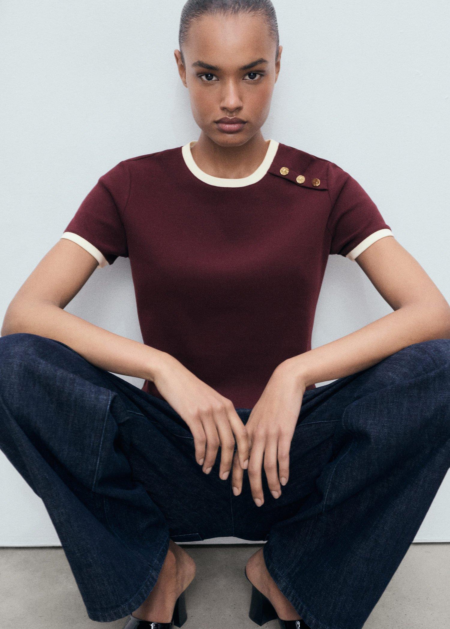 DARK RED Buttoned cotton T-shirt, 0201_78, large image number 6