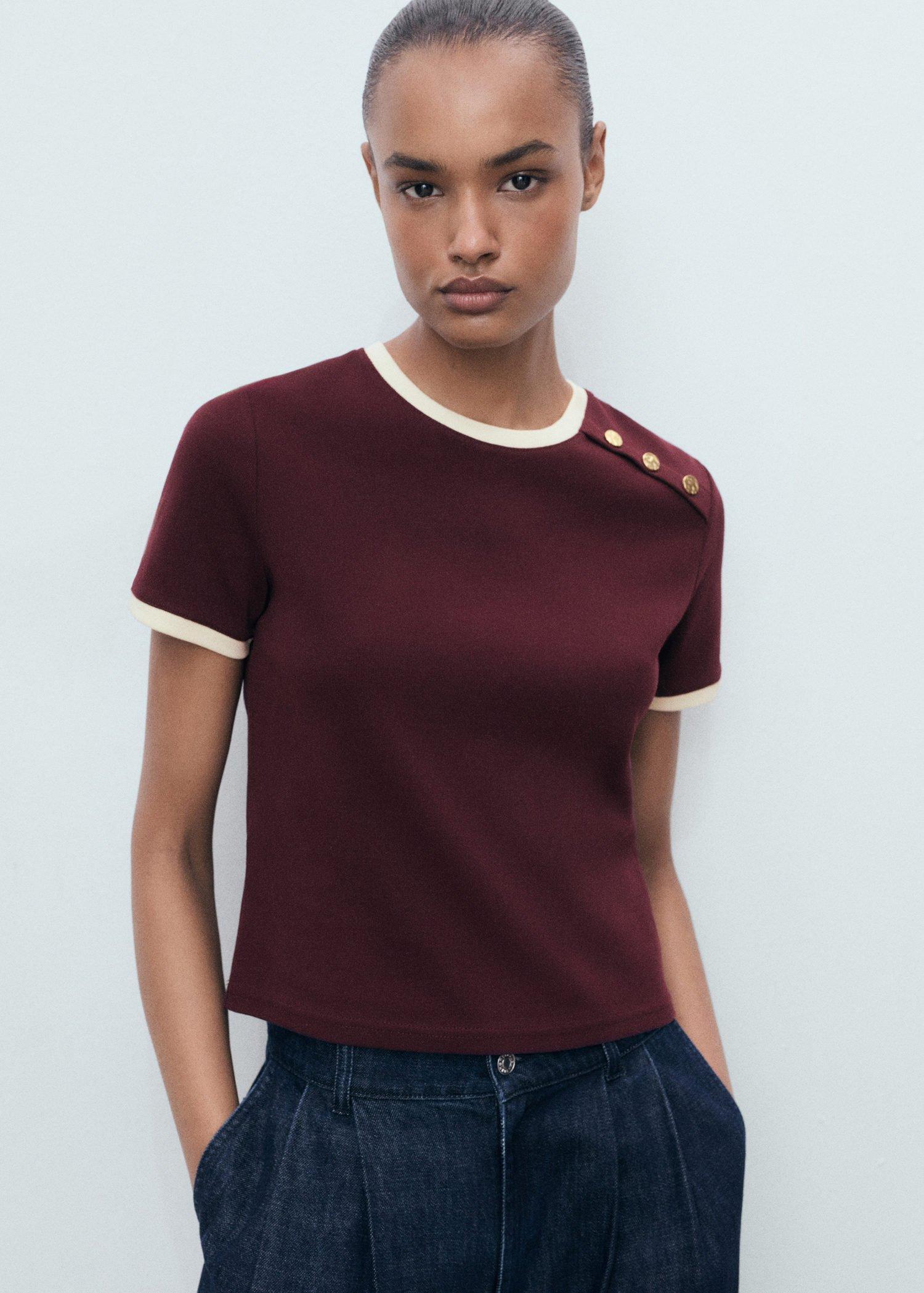 DARK RED Buttoned cotton T-shirt, 0201_78, large image number 11