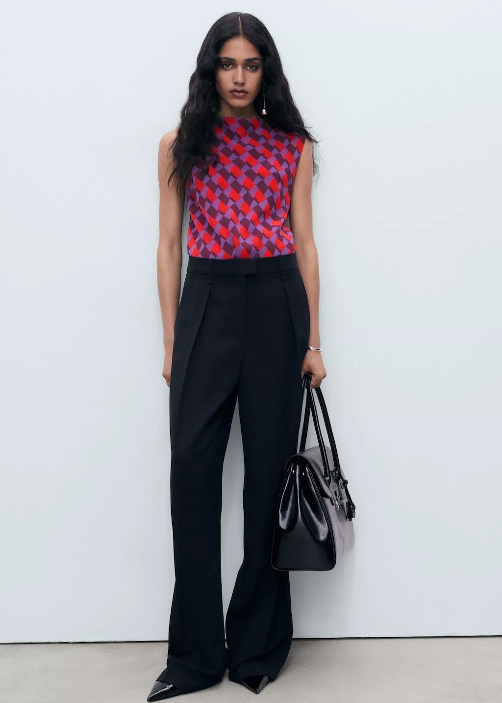 Purple Printed blouse with draped collar, , large image number 1