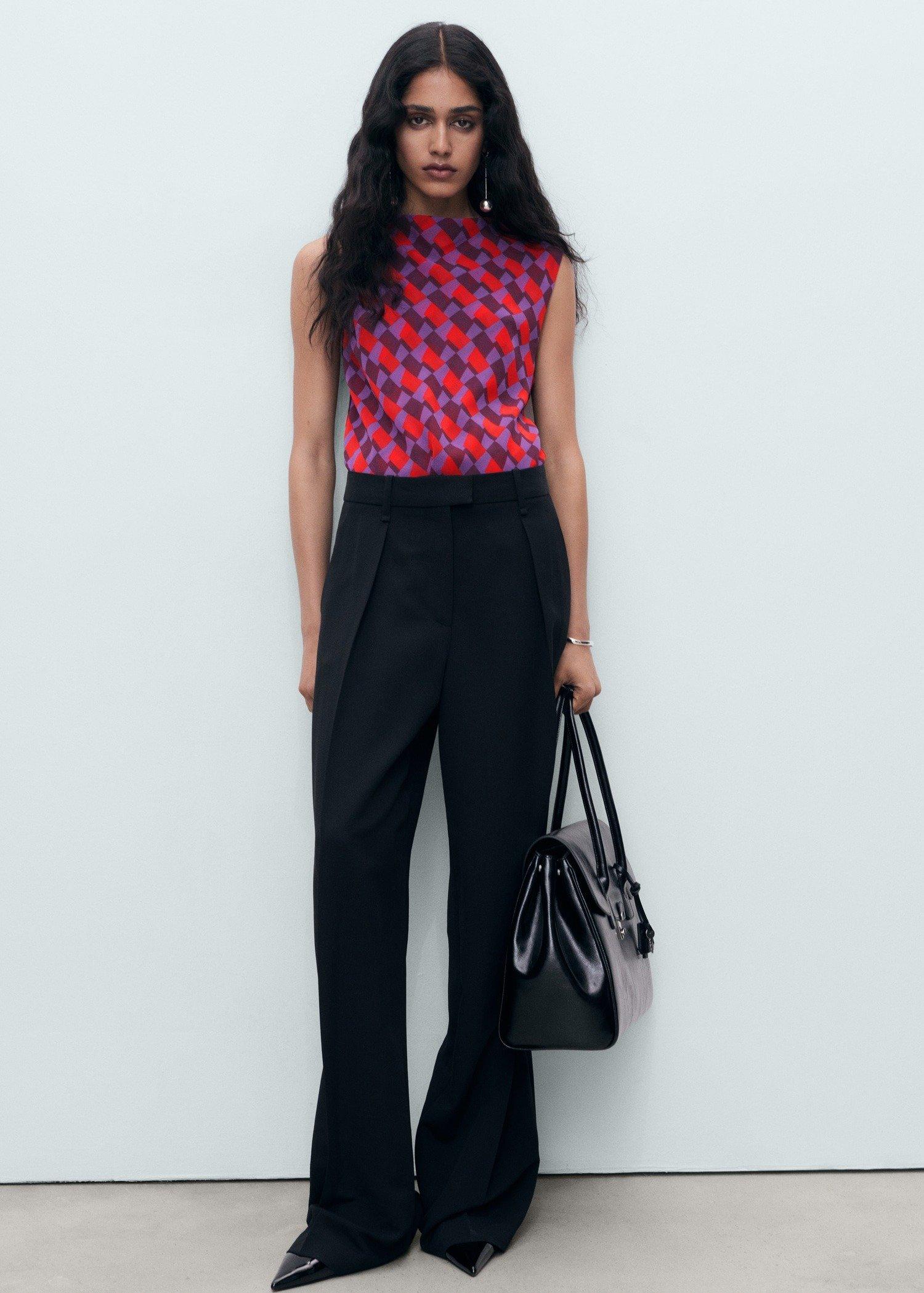 Purple Printed blouse with draped collar, , large image number 3