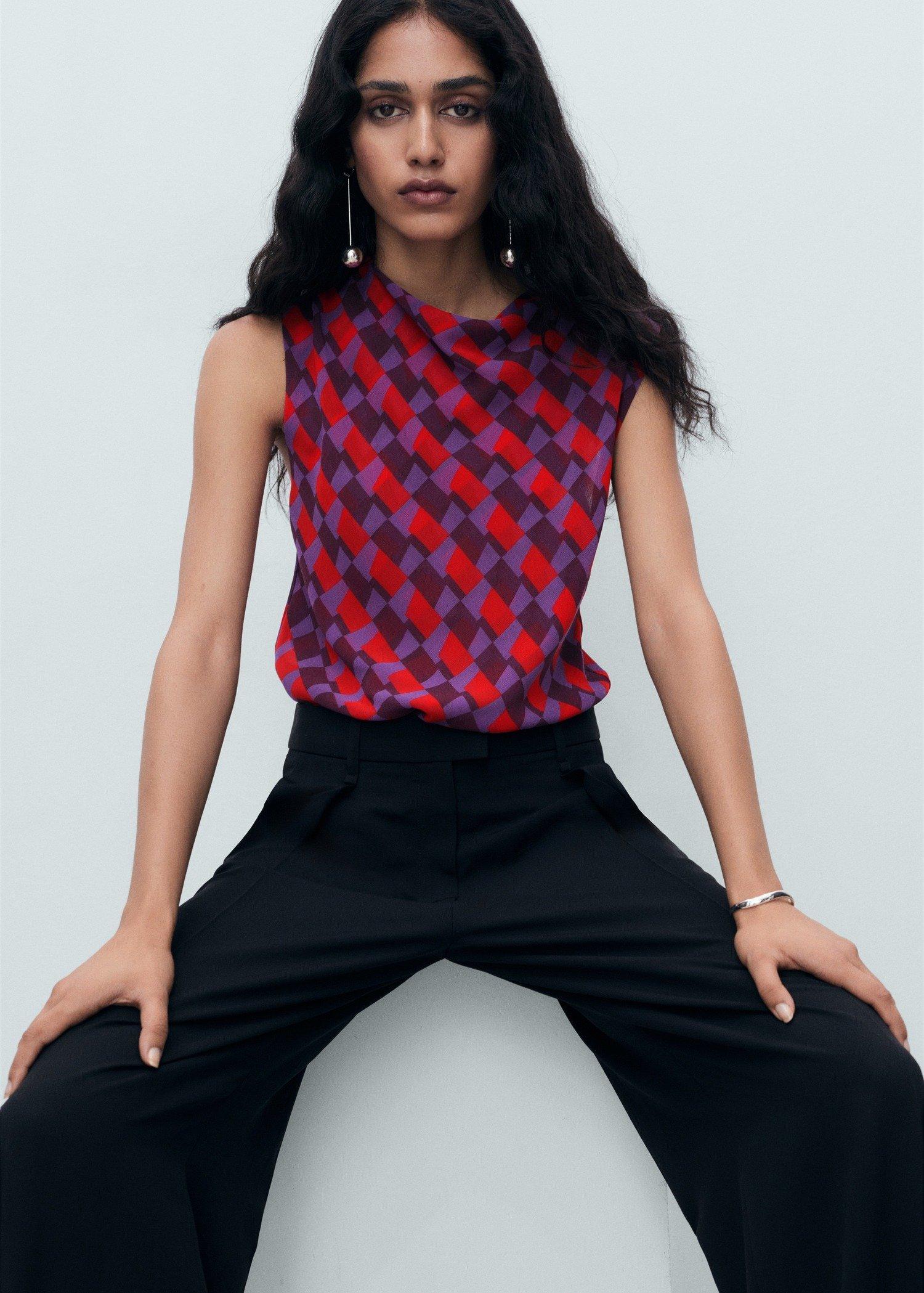 Purple Printed blouse with draped collar, , large image number 6