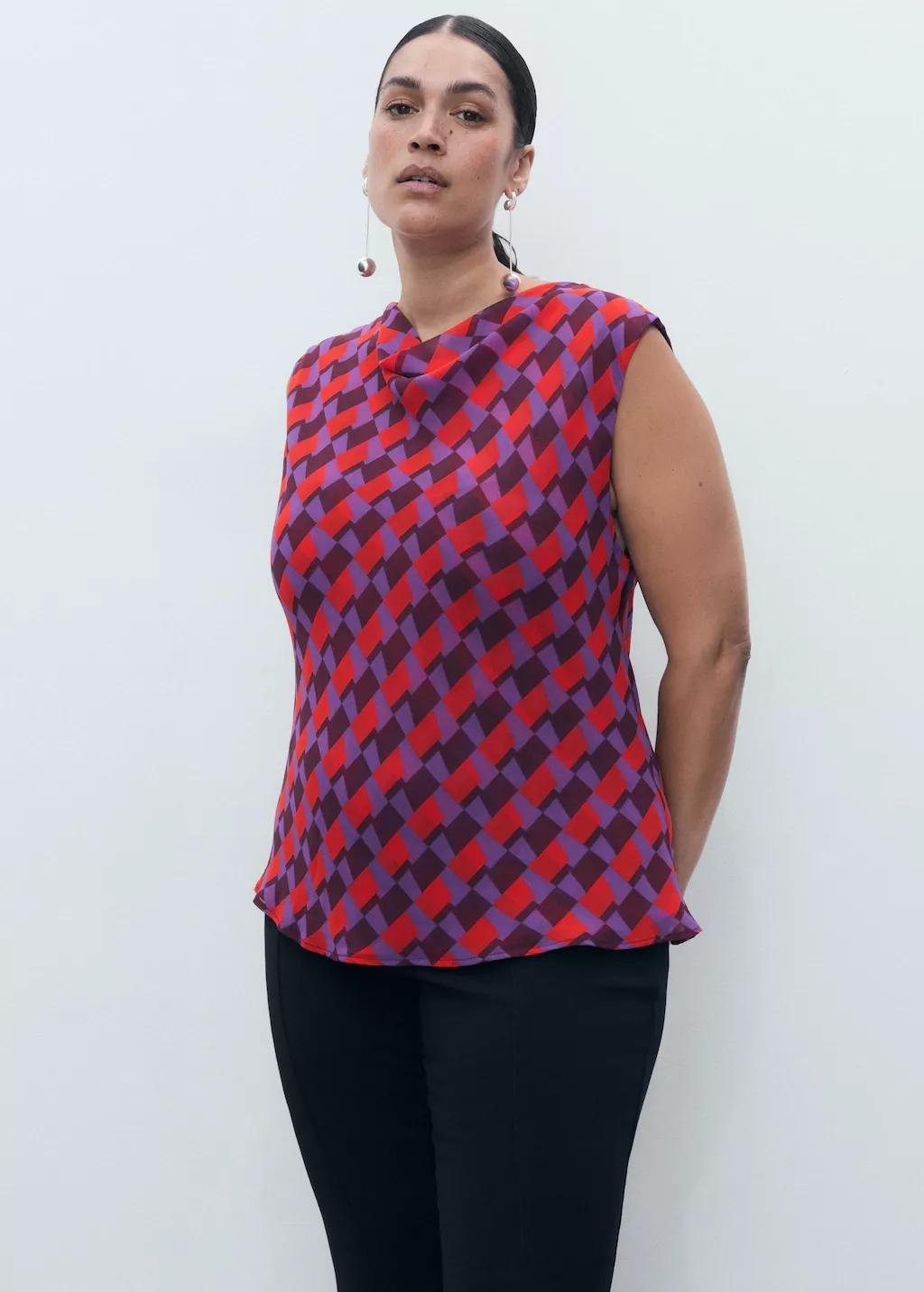 Purple Printed blouse with draped collar, , large image number 11