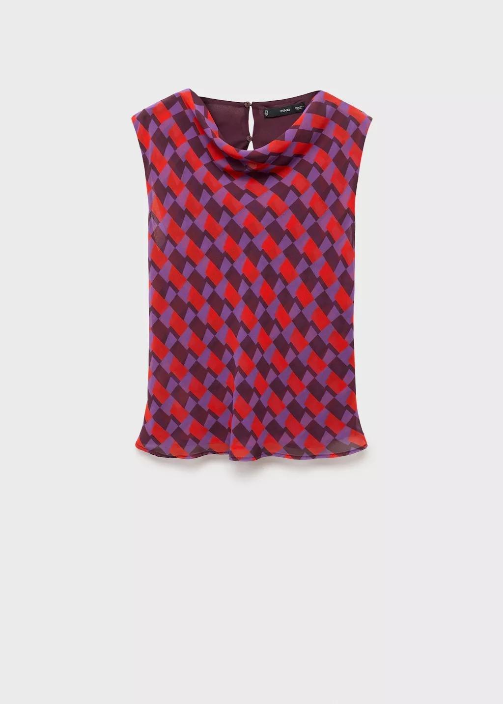 Purple Printed blouse with draped collar, , large image number 12