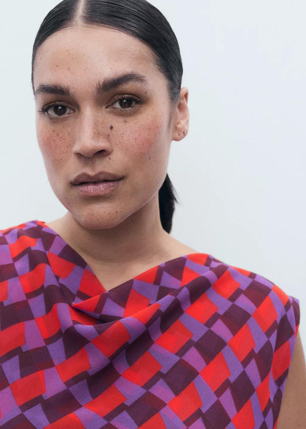 Purple Printed blouse with draped collar, , large image number 14