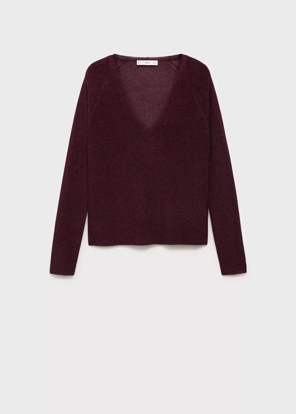 Red V-neck lurex sweater, , large image number 0