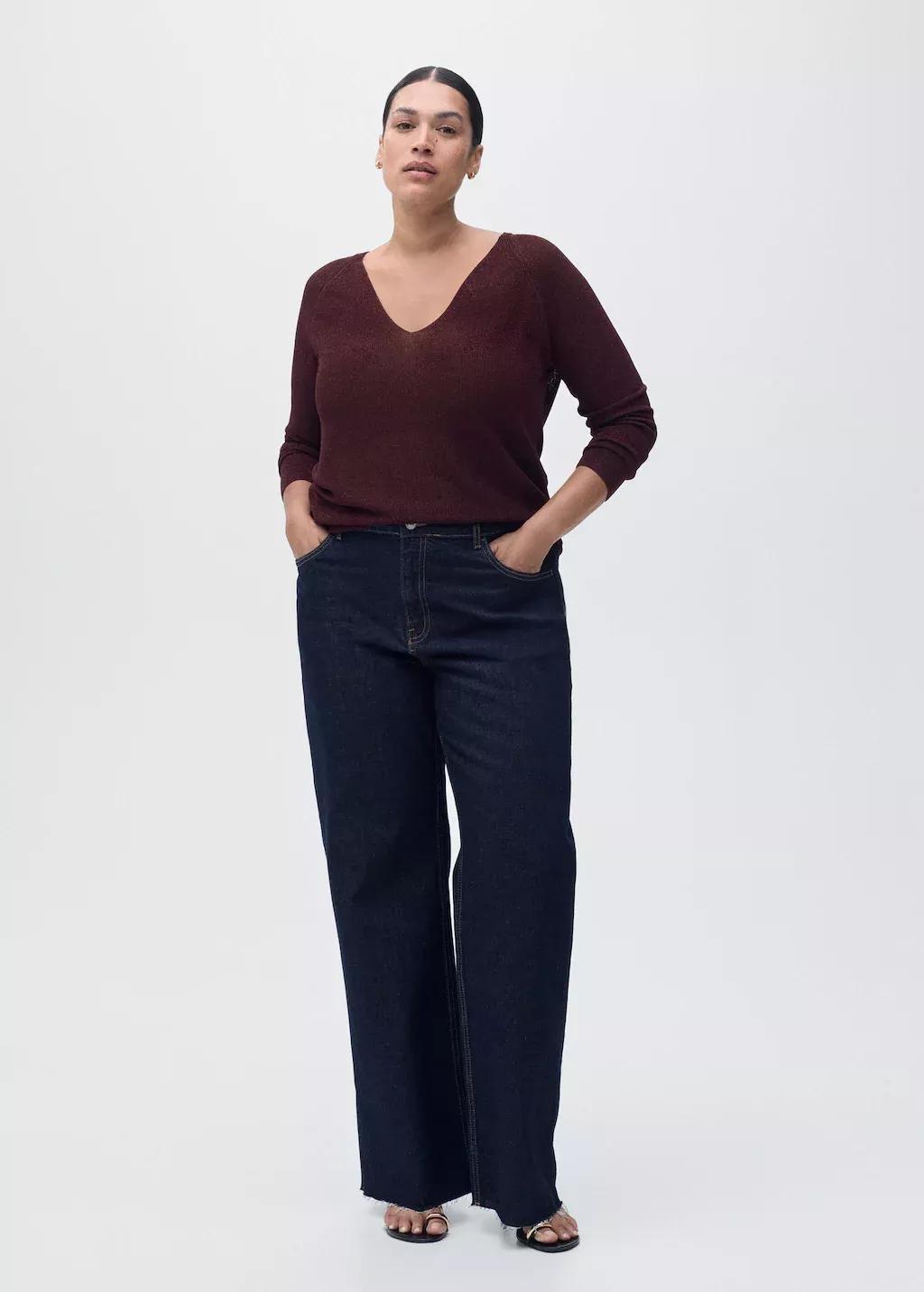 Red V-neck lurex sweater, , large image number 3