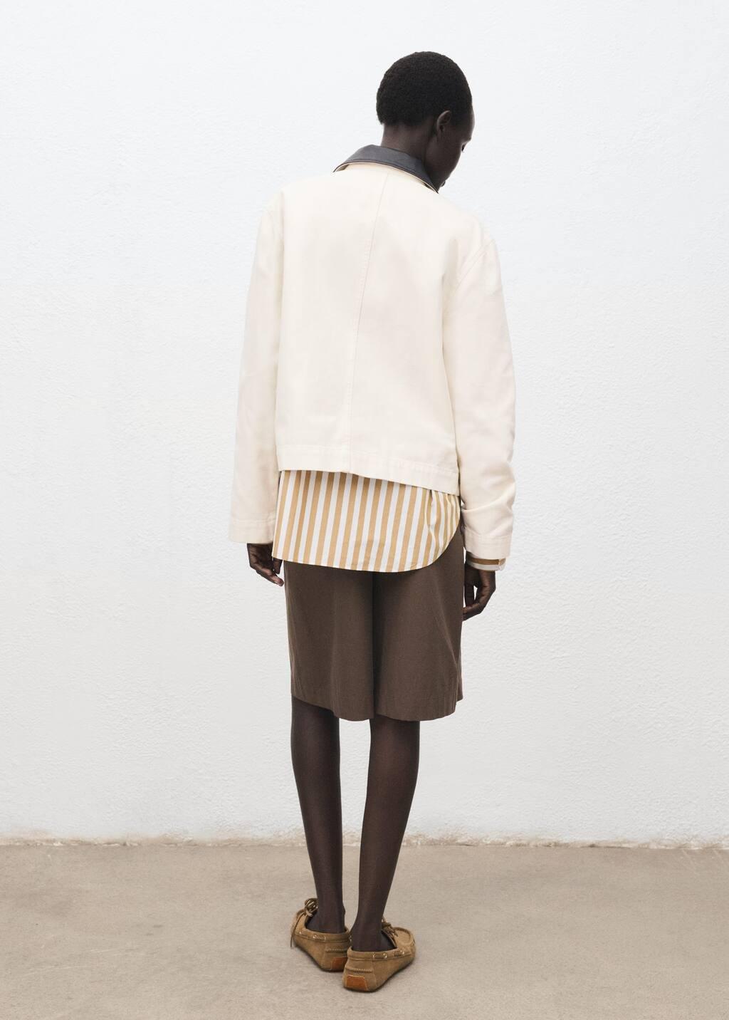 Beige Contrast collar denim jacket, Light Beige, large image number 4