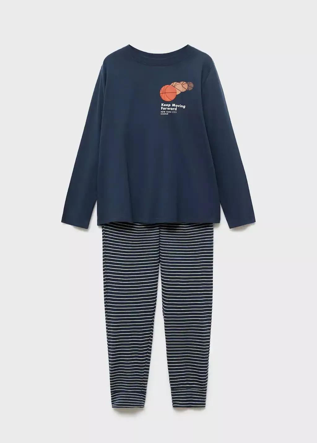 Navy Striped Long Pyjamas, Kids Boy, , medium
