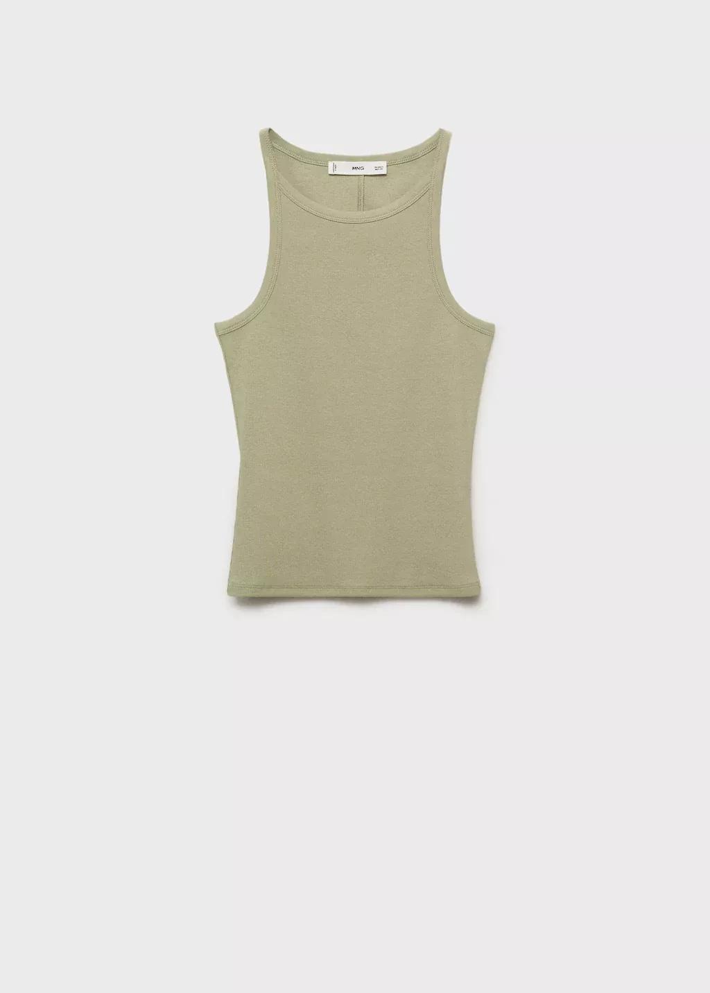 Khaki Ribbed Cotton-Blend Top, 0201_37, large image number 0