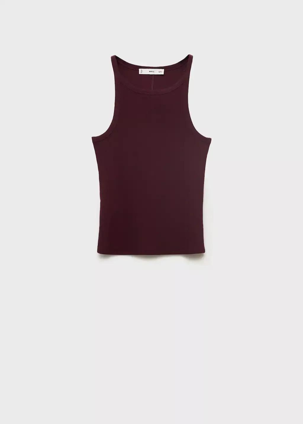 Red Ribbed Cotton-Blend Top, Dark Red, large image number 0