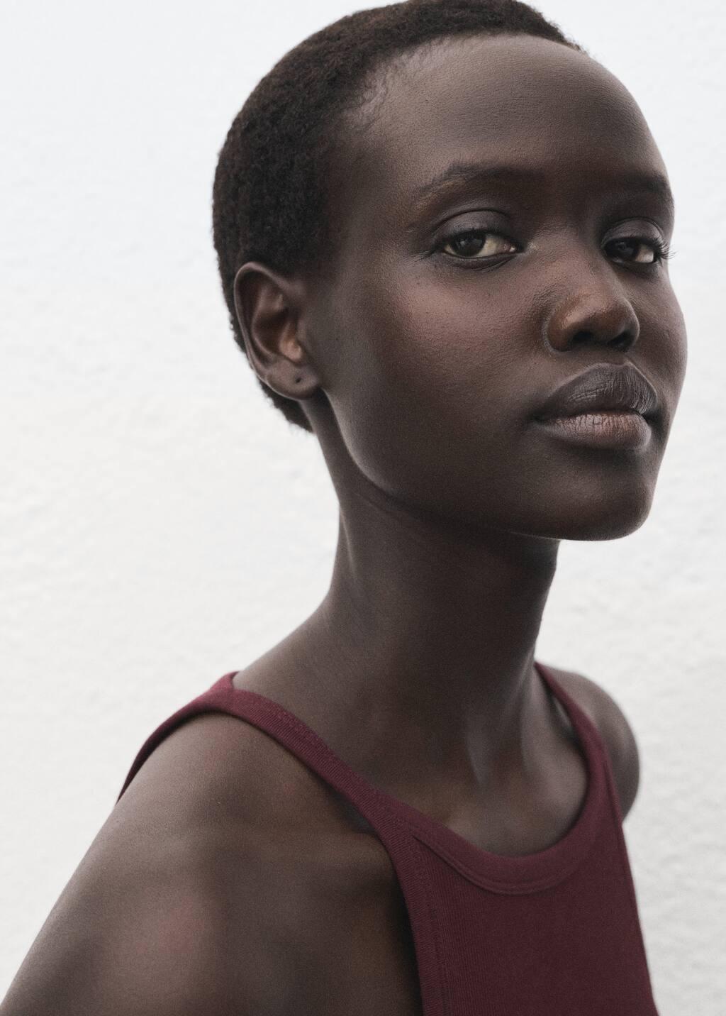 Red Ribbed Cotton-Blend Top, Dark Red, large image number 2