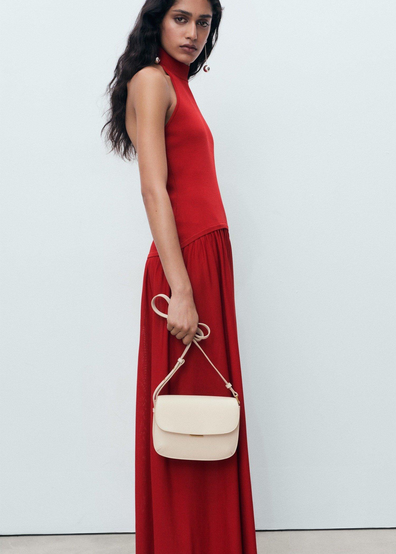 Red Halter-Neck Knitted Dress, Red, medium