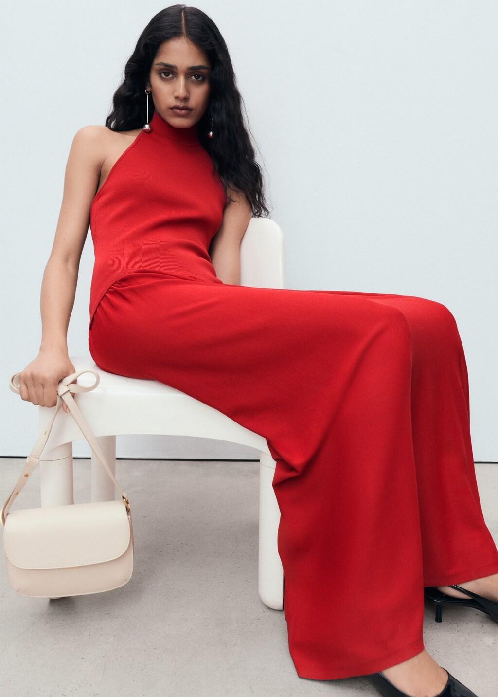 Red Halter-Neck Knitted Dress, , large image number 14