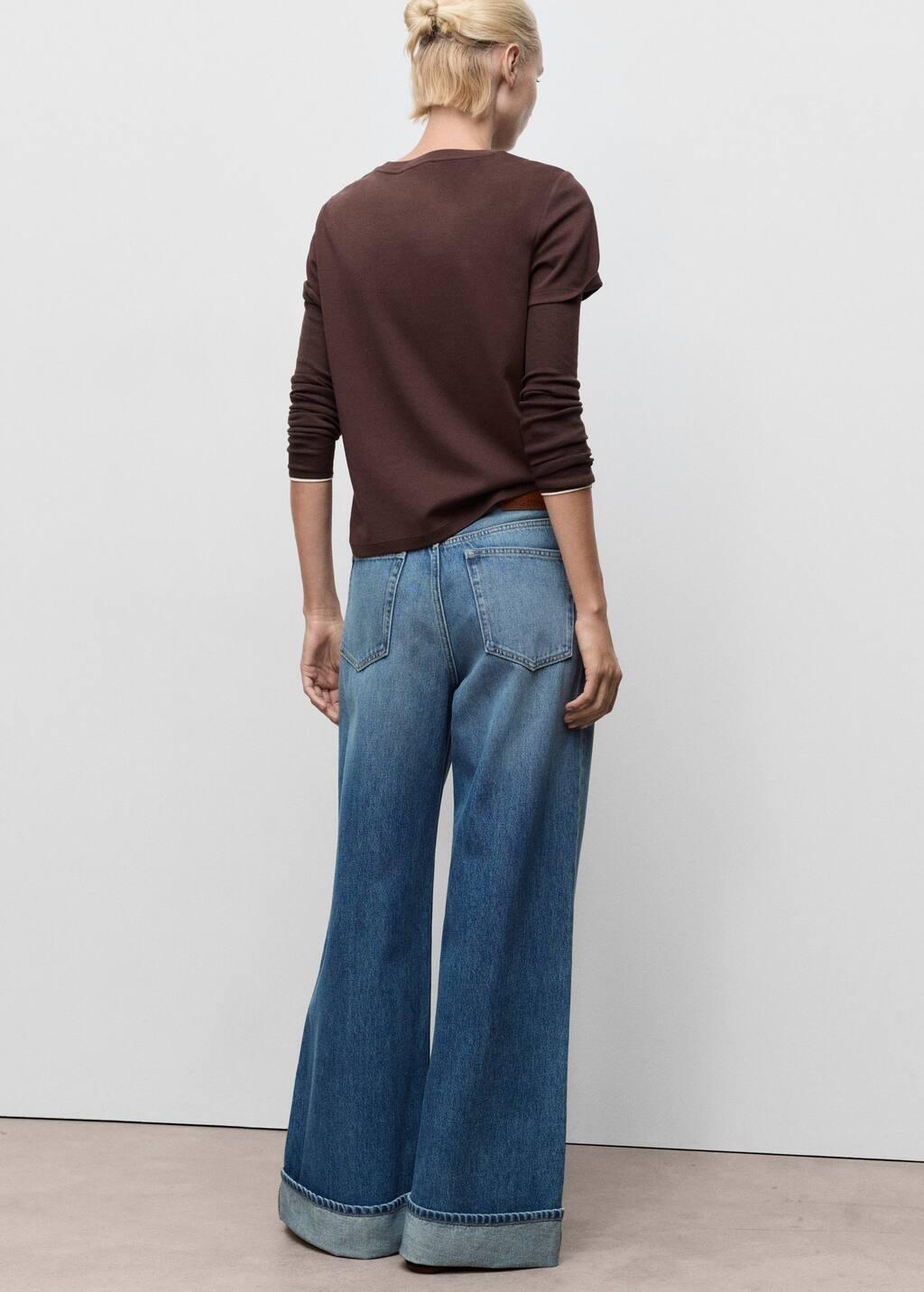 Blue Wide-Leg Jeans With Turn-Up Hem, , large image number 2