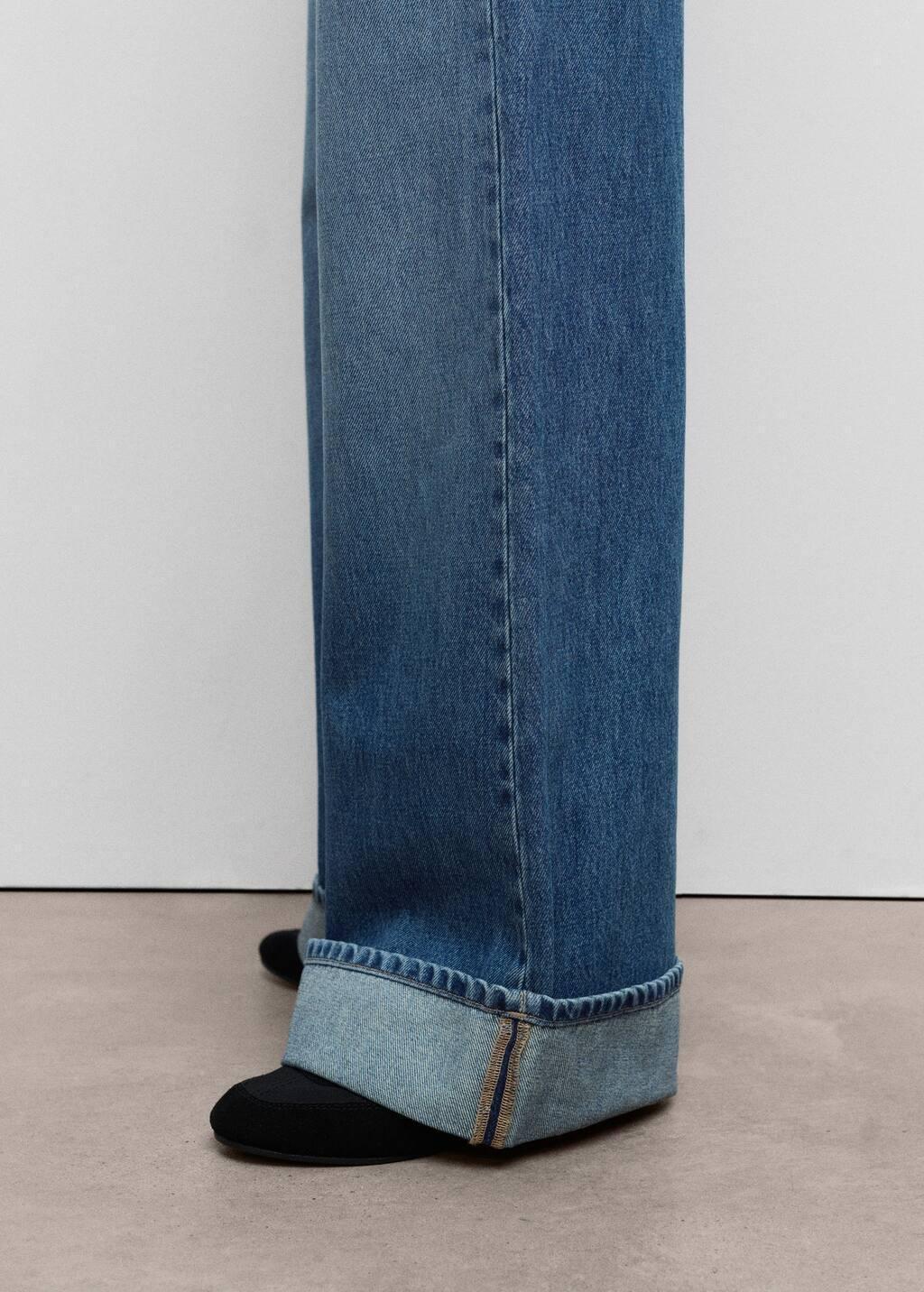 Blue Wide-Leg Jeans With Turn-Up Hem, , large image number 4