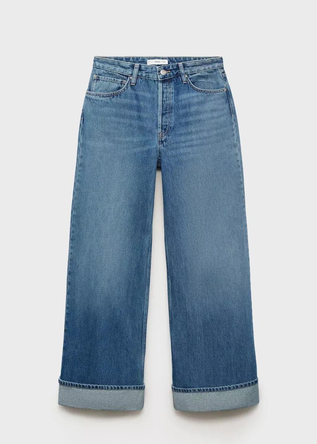 Blue Wide-Leg Jeans With Turn-Up Hem, , large image number 6