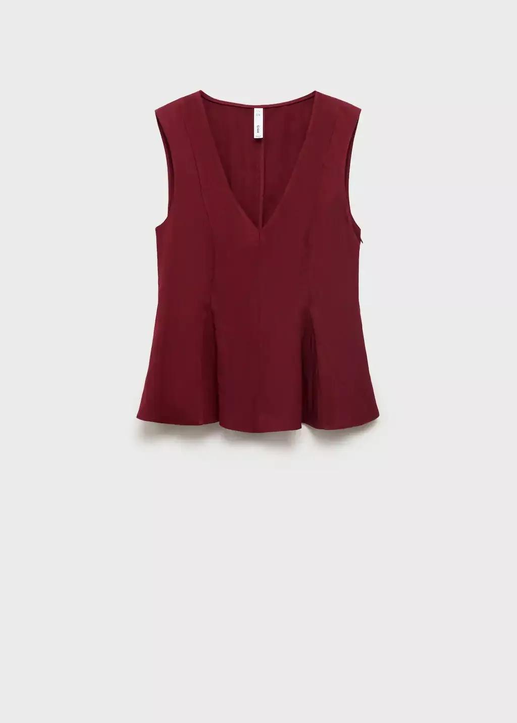 Red Lyocell peplum top, Dark Red, medium