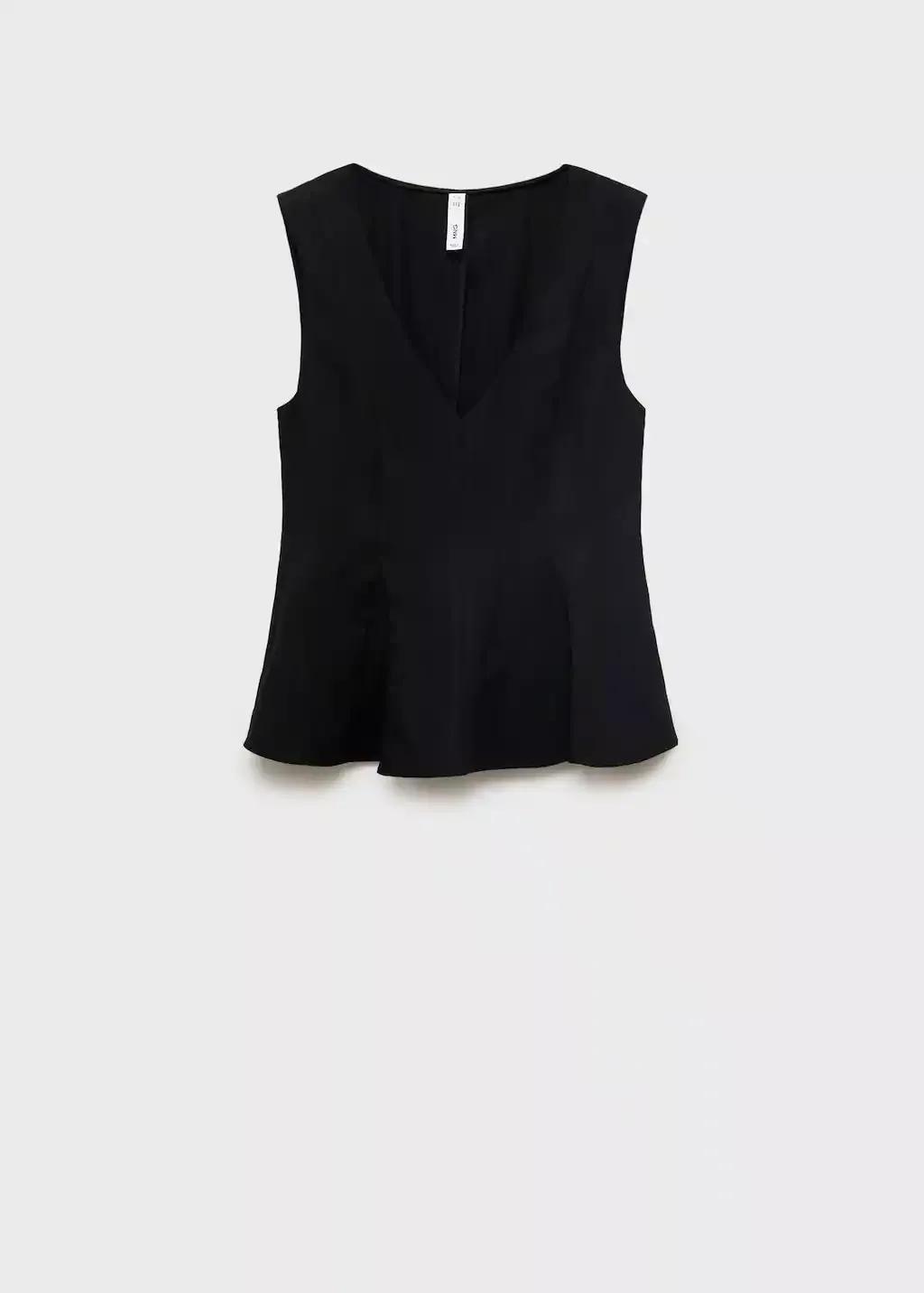 Black Lyocell Peplum Top, , large image number 0