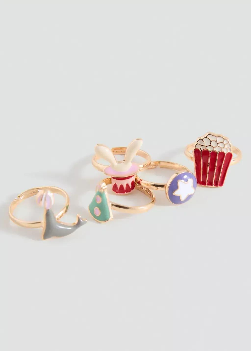 Gold Pack Of 5 Combined Rings, Kids Girl, Gold, large image number 1