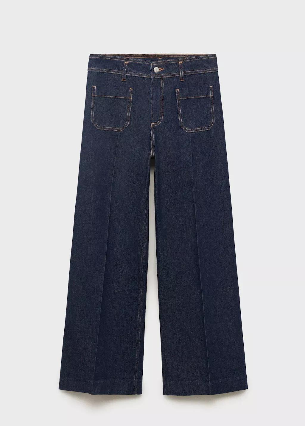 Blue Wide Leg Jeans With Pockets, , large image number 0