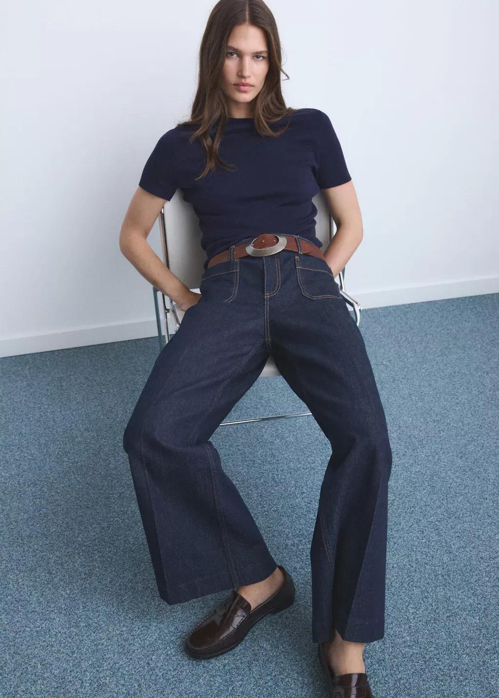 Blue Wide Leg Jeans With Pockets, , large image number 3