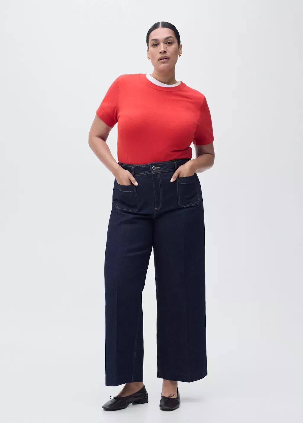 Blue Wide Leg Jeans With Pockets, , large image number 5