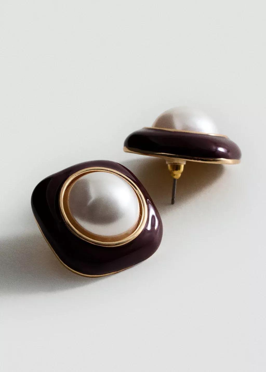 Red Combined Pearl Earrings, Dark Red, medium