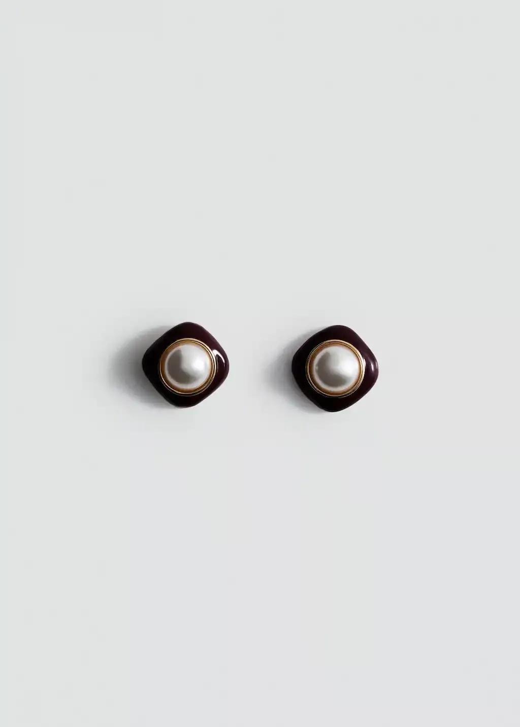 Red Combined Pearl Earrings, Dark Red, large image number 1