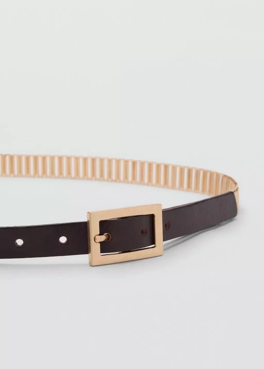 Gold Leather Mixed Belt, Gold, large image number 0