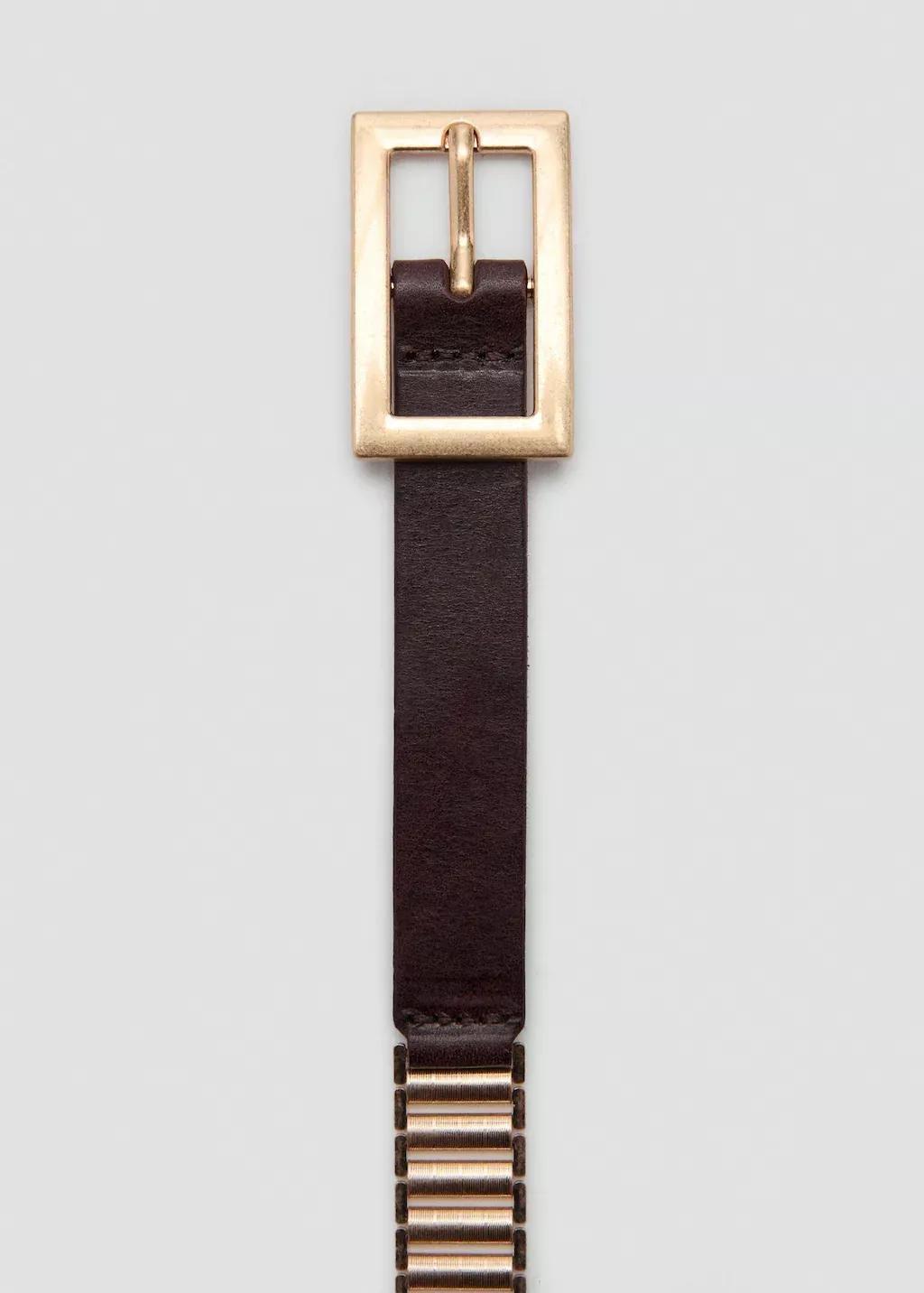 Gold Leather Mixed Belt, Gold, large image number 1