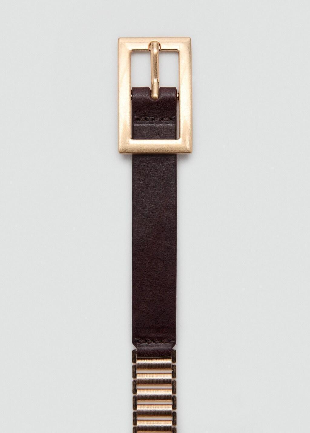 Gold Leather Mixed Belt, Gold, large image number 2