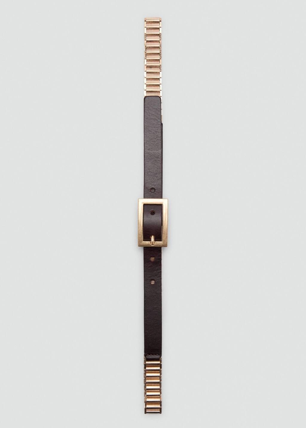 Gold Leather Mixed Belt, Gold, large image number 3