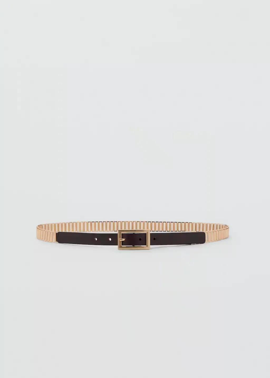 Gold Leather Mixed Belt, Gold, large image number 4