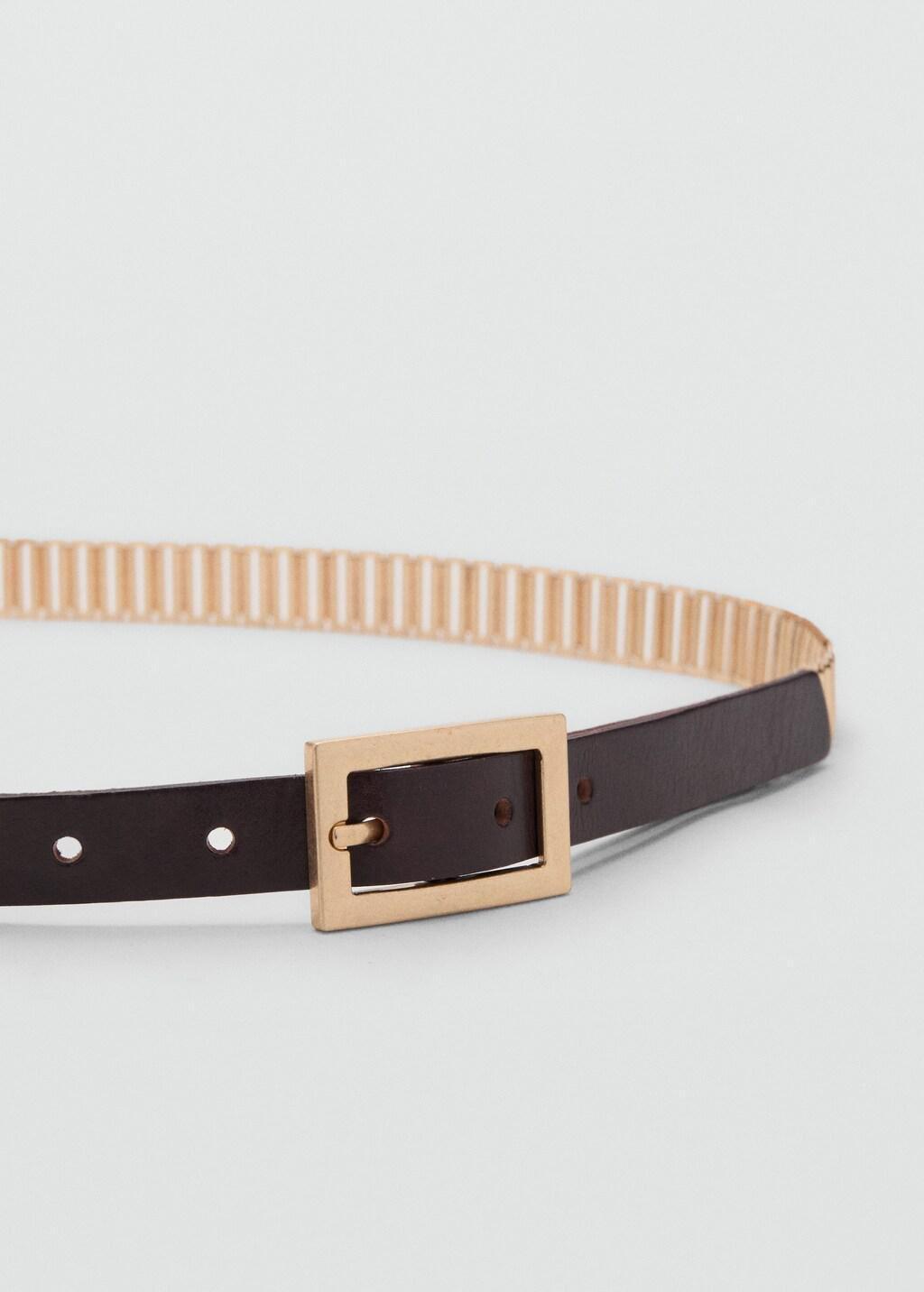 Gold Leather Mixed Belt, Gold, large image number 5