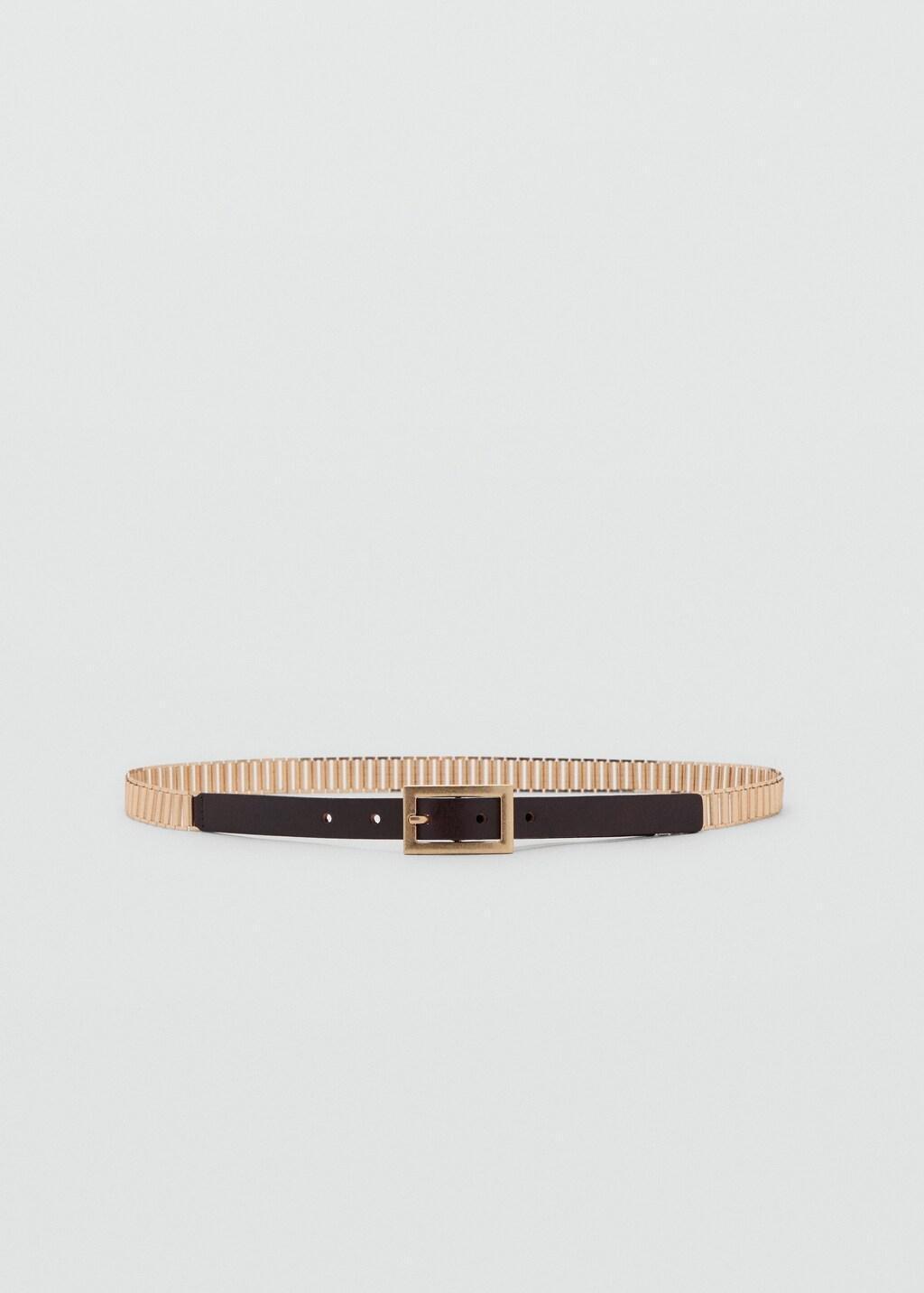 Gold Leather Mixed Belt, Gold, large image number 6