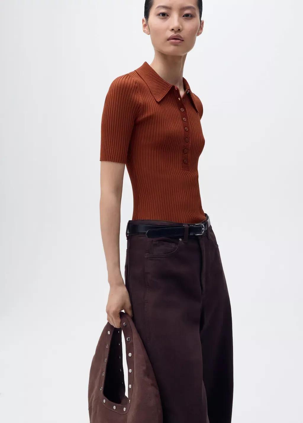 Orange Polo-Neck Ribbed Sweater, , large image number 0