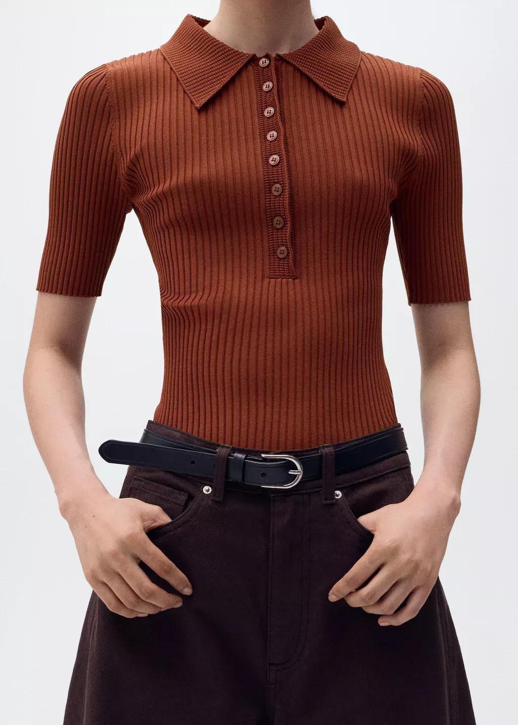 Orange Polo-Neck Ribbed Sweater, , large image number 1