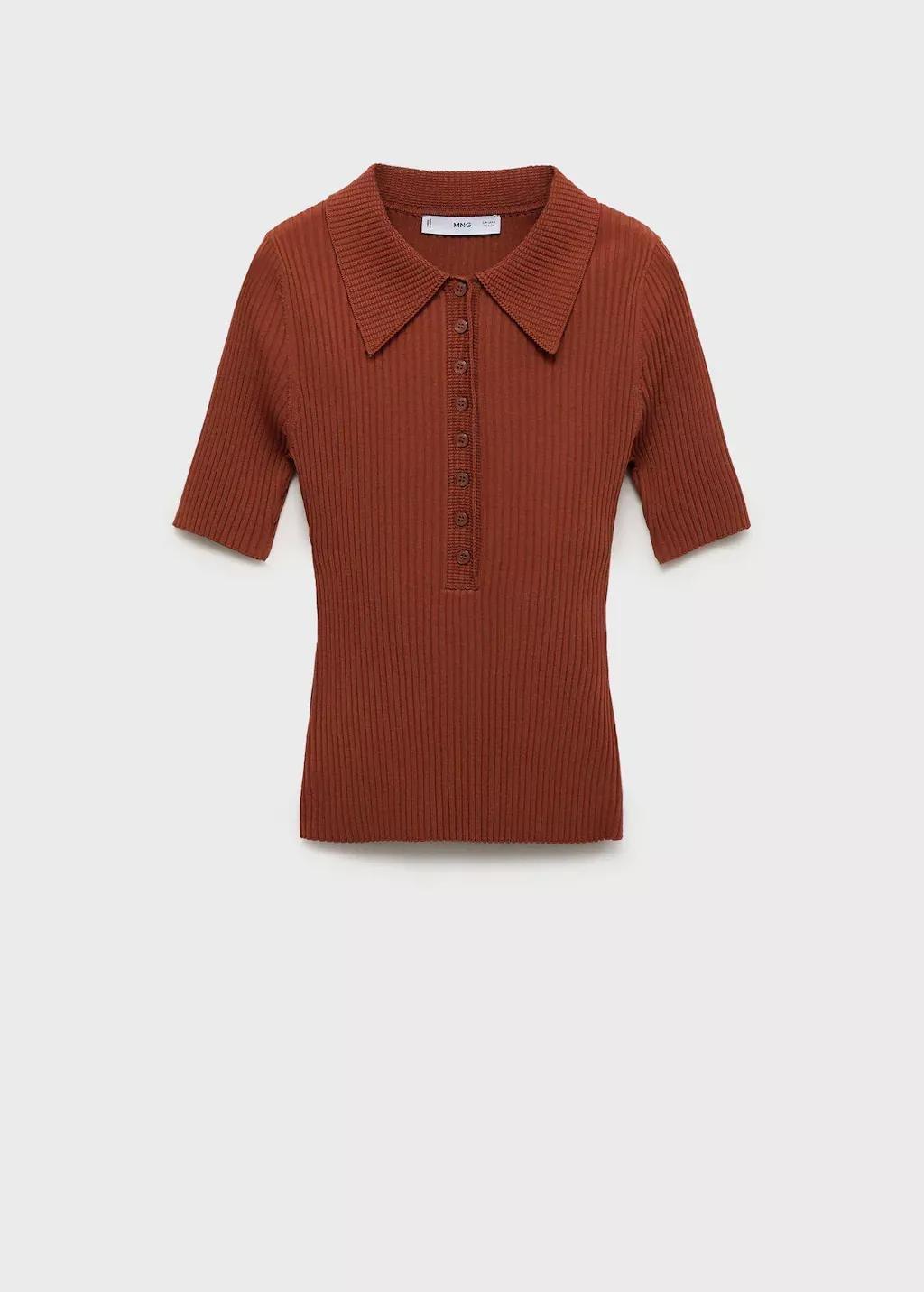 Orange Polo-Neck Ribbed Sweater, , large image number 3
