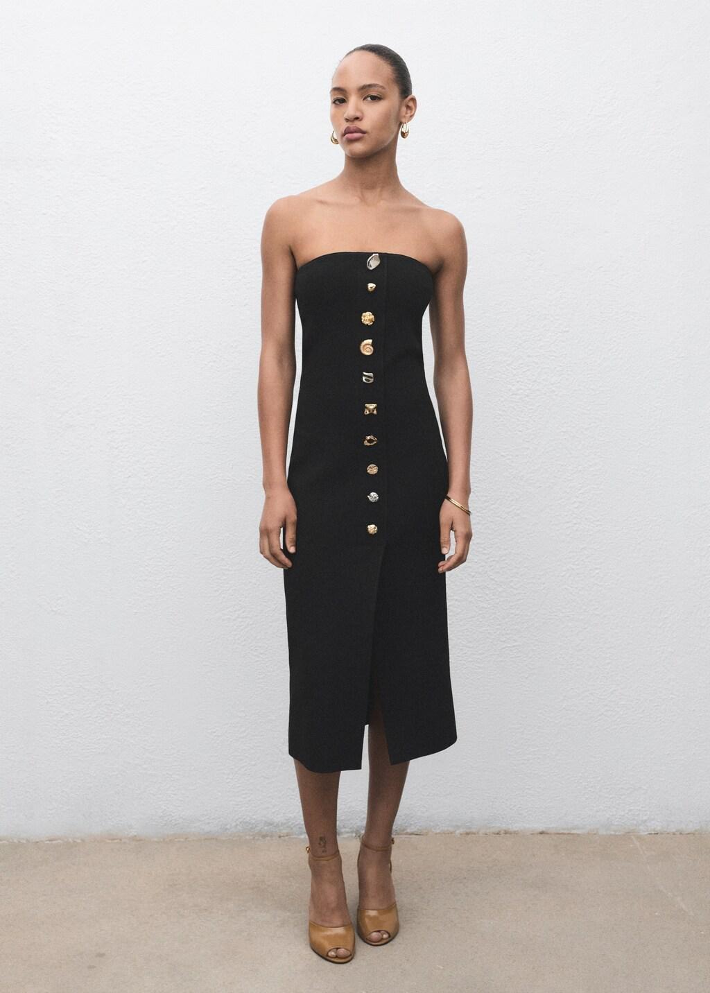 BLACK Strapless dress with jewel buttons, , large image number 1