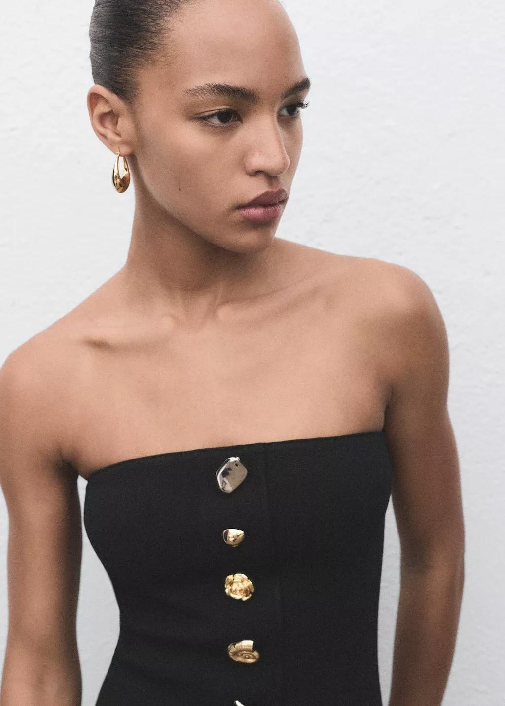 BLACK Strapless dress with jewel buttons, 0201_99, large image number 3