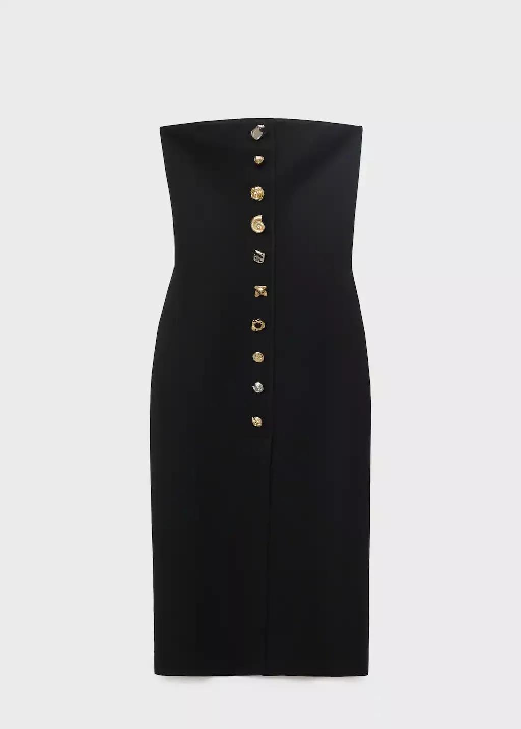 BLACK Strapless dress with jewel buttons, 0201_99, large image number 7