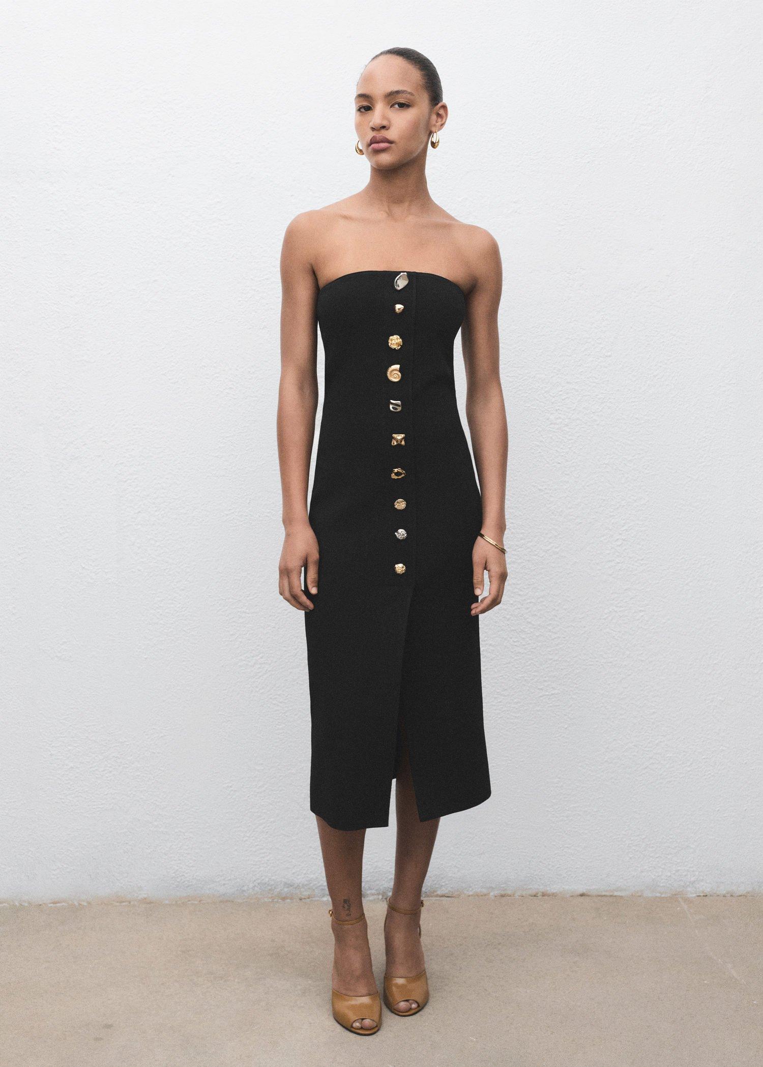 BLACK Strapless dress with jewel buttons, , large image number 8