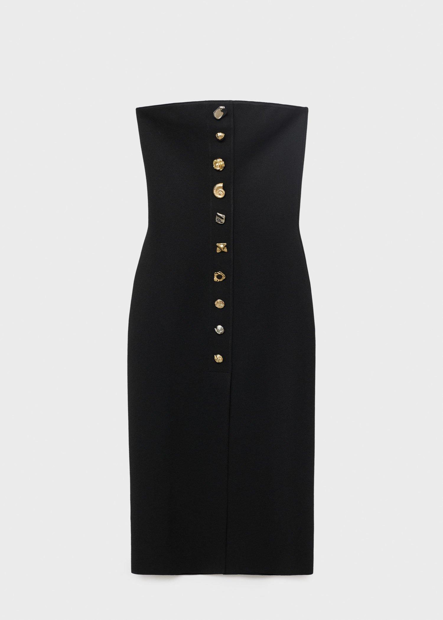BLACK Strapless dress with jewel buttons, 0201_99, large image number 12