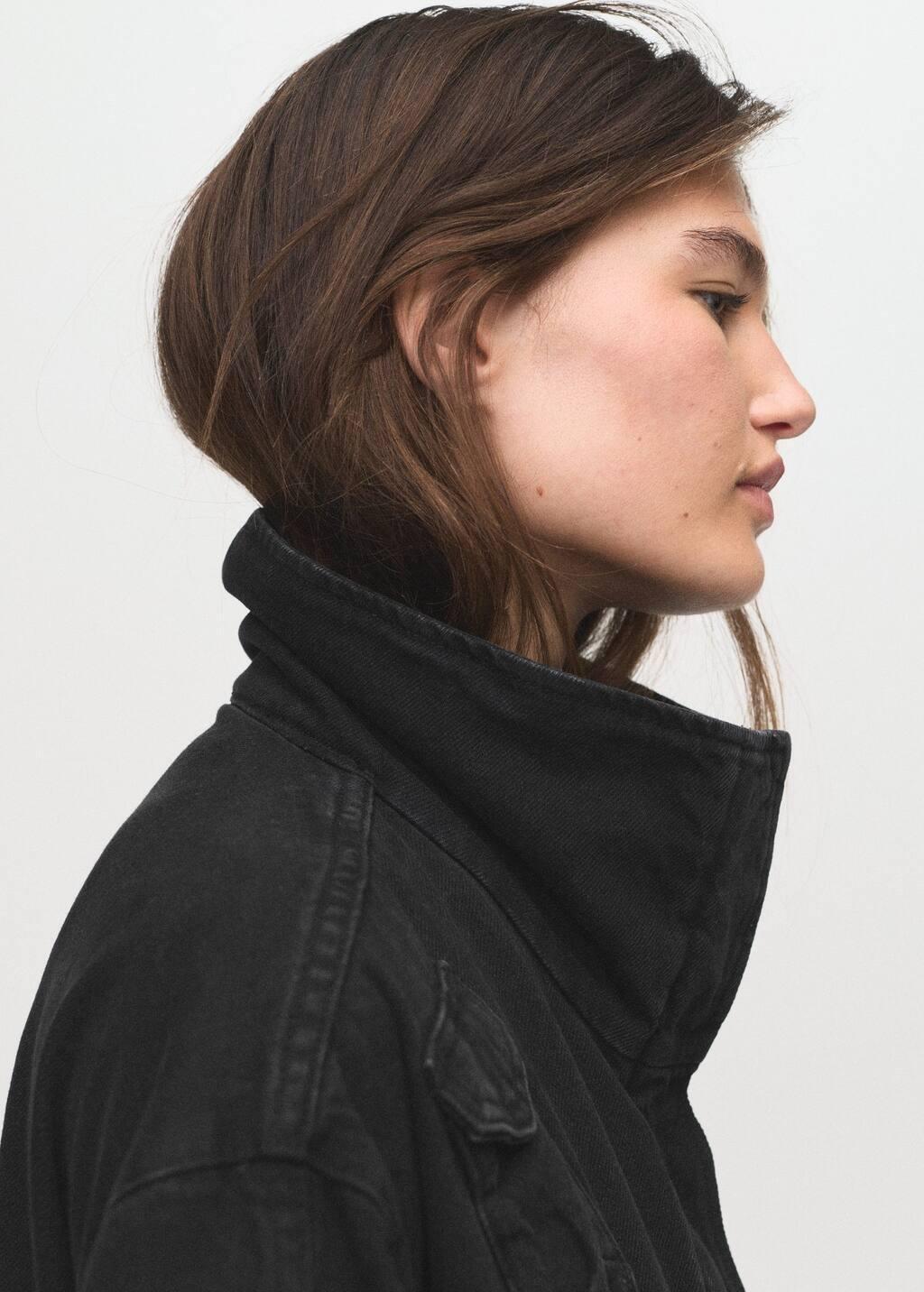 Grey Oversized Denim Parka With Pockets, , large image number 1