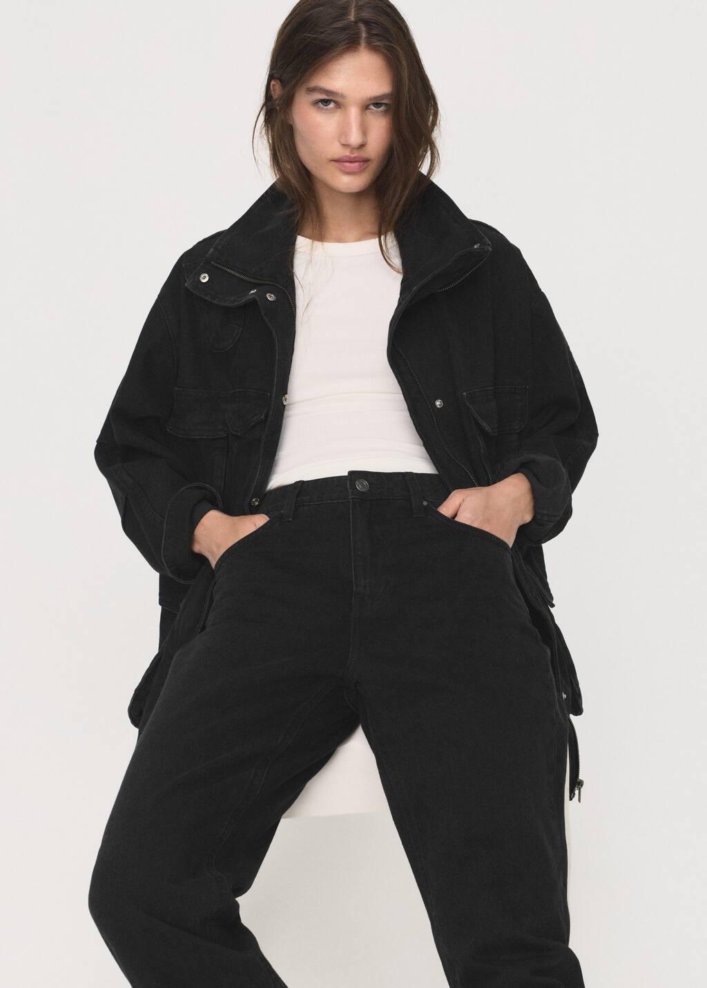 Grey Oversized Denim Parka With Pockets, , large image number 2